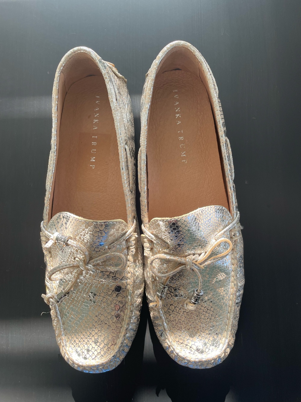 Ivanka Trump Metallic Snake-Textured Loafers